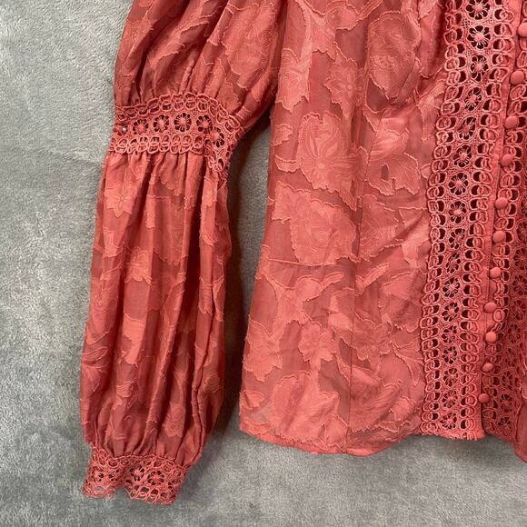 Lace‎ Button Up Shirt Top Women 1XL Puff Sleeve Indie Boho Chic Romantic Renfair - Picture 8 of 14